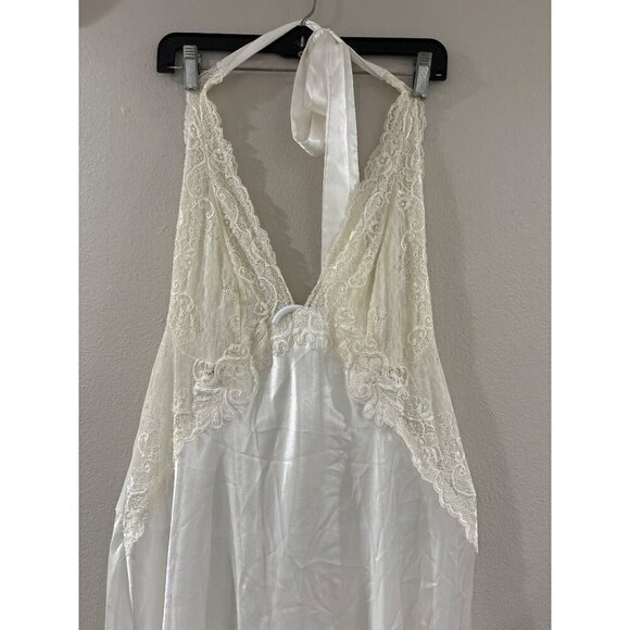 Vintage Sexy White Nightgown Seductivewear by Cinema Etoile Halter Top Low V-Nec - Picture 2 of 7